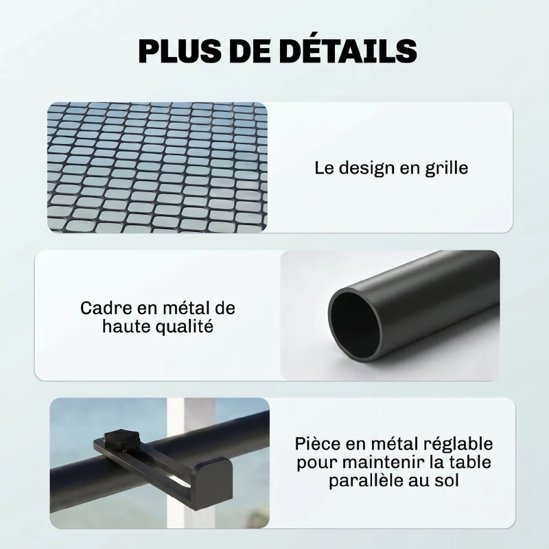 Outsunny Table Suspendue pour Balcon dim. 60L x 45l cm Hauteur réglable 3 Niveaux métal époxy Noir