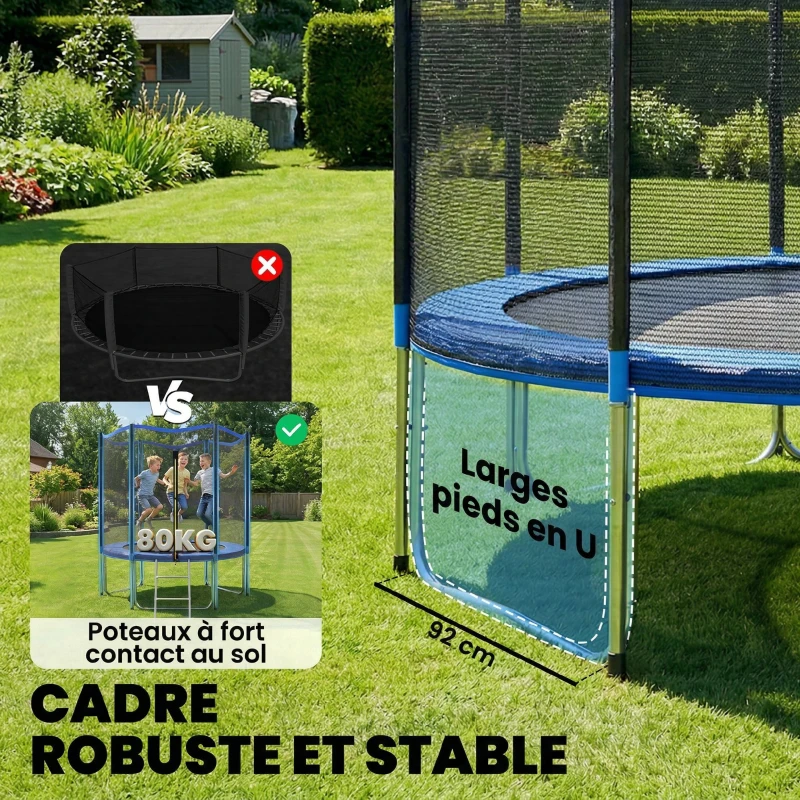 SPORTNOW Trampoline Extérieur Trampoline de Jardin Enfants et Adultes 6 Poteaux au Sol  Charge 80kg 36 Ressorts Ø183cm Bleu