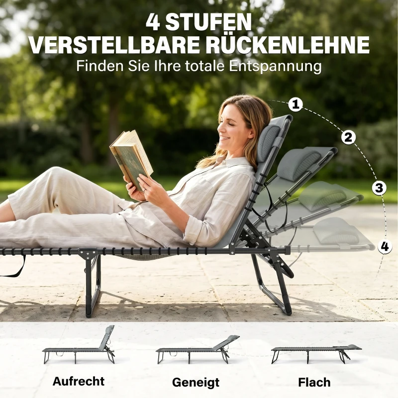 Outsunny Sonnenliege, klappbar, atmungsaktiver Bezug, Metallrahmen, 189 x 58 x 30 cm, Hellgrau