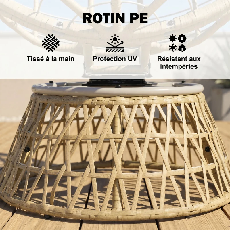 Outsunny Ensemble salon de jardin 3 pièces avec 2 fauteuils papasan pivotant et 1 tables basse ronde polyester résine tressée
