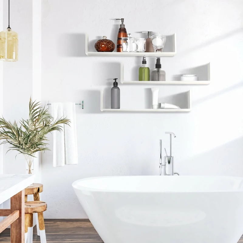 HOMCOM Set de 3 rafturi de perete pentru depozitare din lemn, 80x18x18 cm, alb