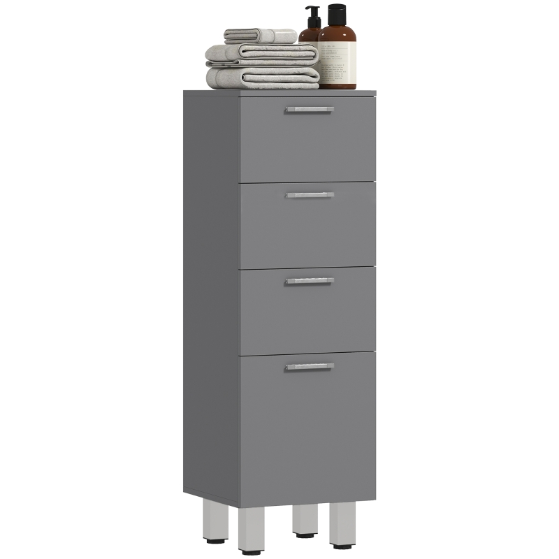 kleankin Badezimmerschrank, Badschrank, 4 Schubladen, Spanplatte, glatt, Grau