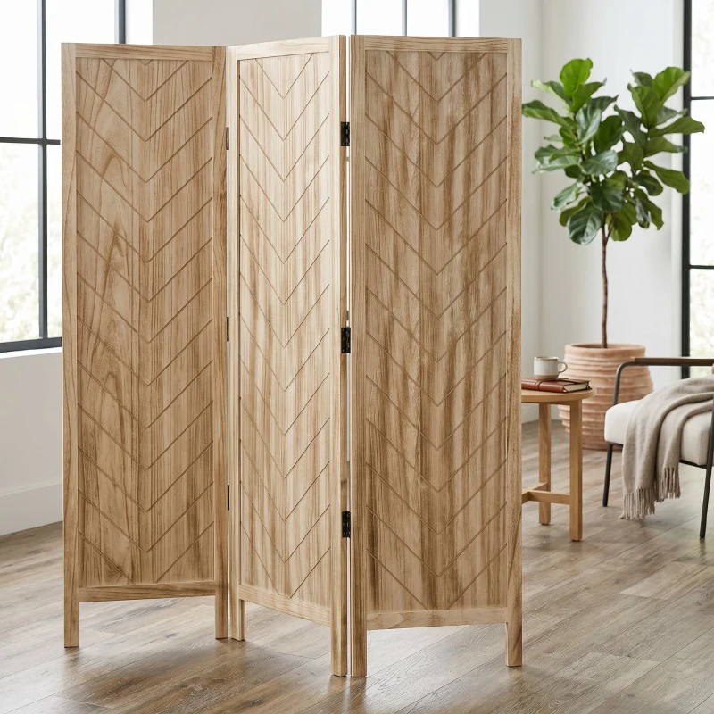 HOMCOM Paravan pliabil de interior cu 3 panouri în model os de pește din lemn, 120x1,6x170 cm