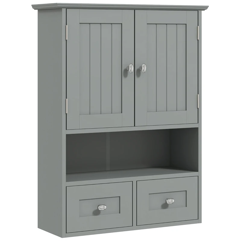 kleankin Armoire murale de salle de bain, armoire de toilette, avec portes, étagère, 2 tiroirs, 50,8l x 17,8P x 66H cm, gris