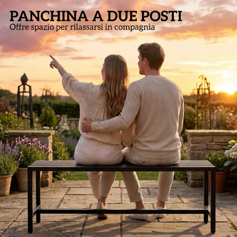 Outsunny Panchina Moderna Industriale da Esterno per Patio e Giardino, Senza Schienale, Nero