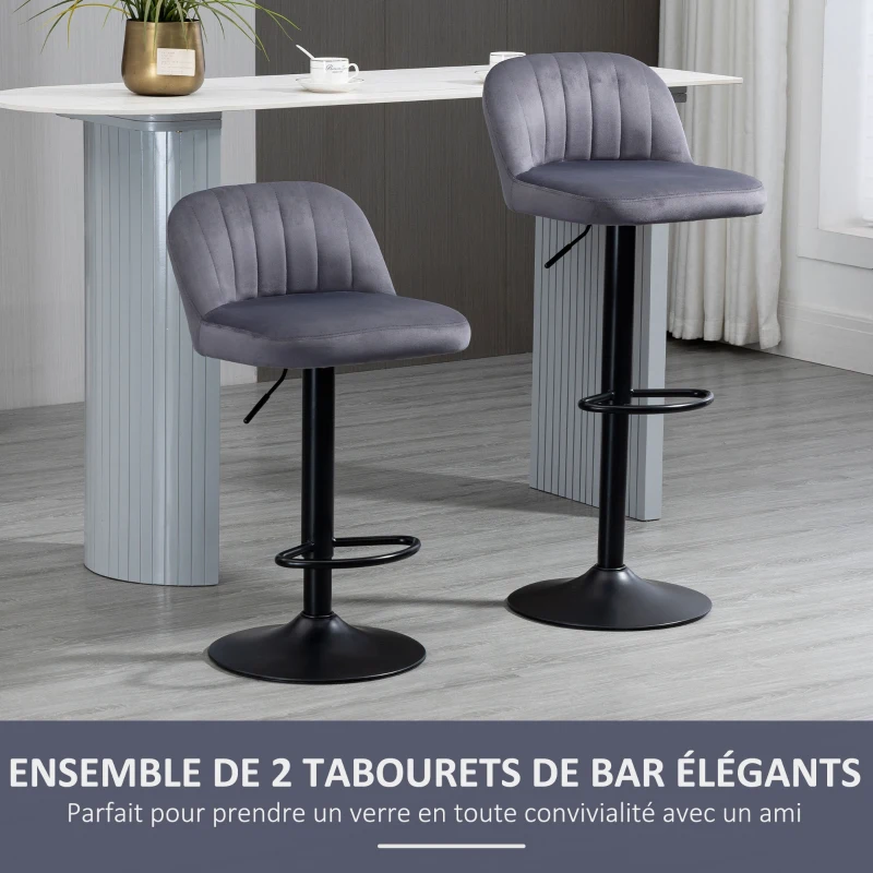HOMCOM Lot de 2 tabourets de bar design contemporain avec repose-pieds hauteur réglable et pivotant gris