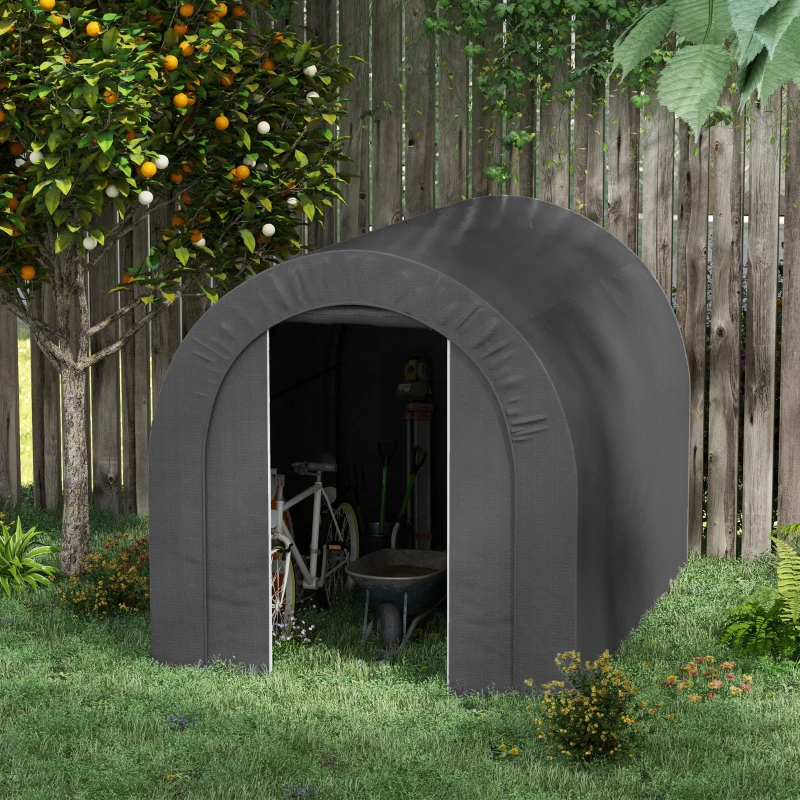Outsunny Abri de jardin tente de rangement extérieur abri de vélo garage pour vélo bâche en PE métal 2,4 x 1,8 x 1,9 m gris foncé