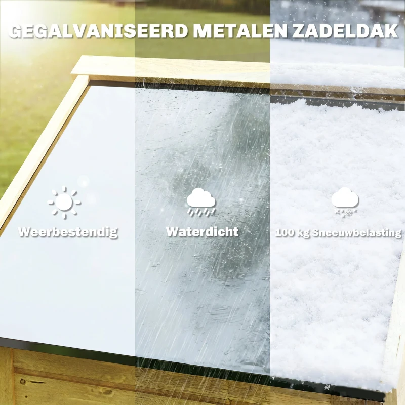Outsunny Houten tuinkast extra hoge gereedschapsschuur met verstelbare plank magnetische deur gegalvaniseerd dak ventilatie