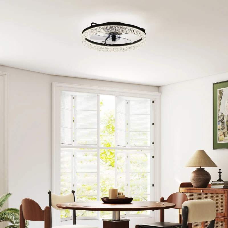HOMCOM Plafondventilator met Verlichting, Dimbare LED Plafondventilator met Afstandsbediening voor Slaapkamer en Woonkamer, Zwart