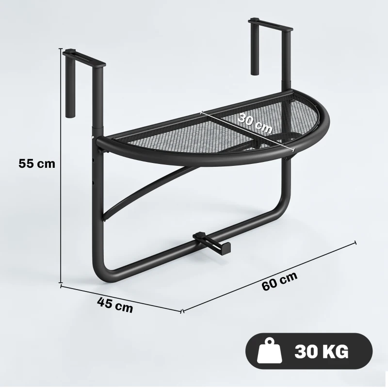 Outsunny Table Suspendue pour Balcon dim. 60L x 45l cm Hauteur réglable 3 Niveaux métal époxy Noir