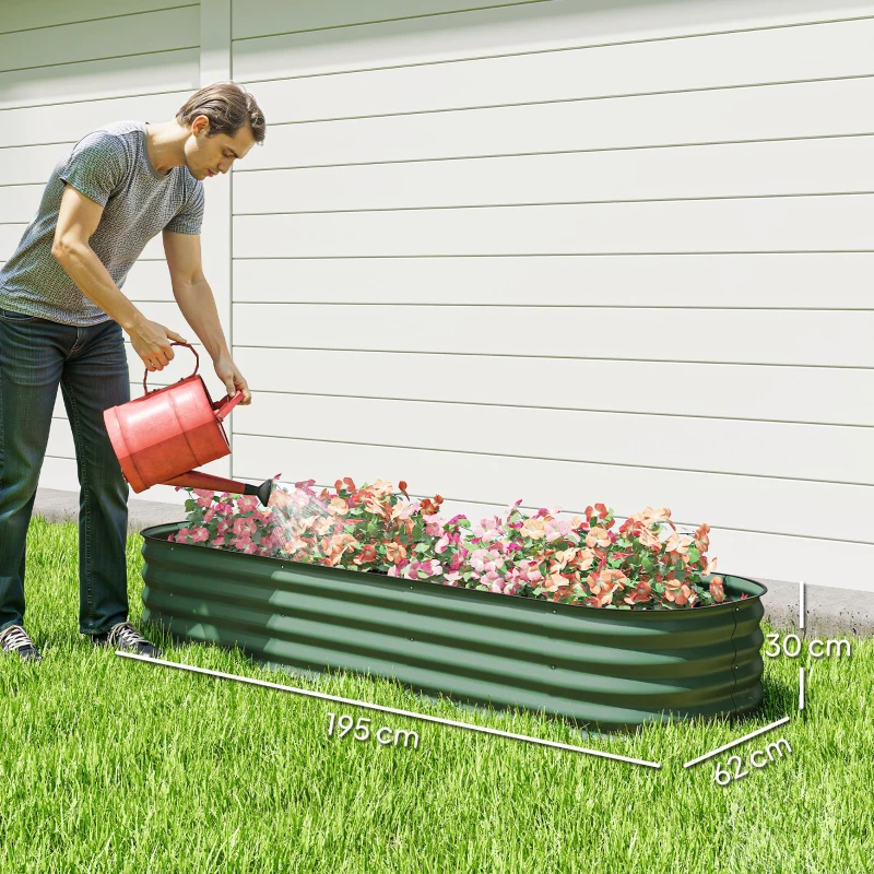 Outsunny Jardinière surélevée carré potager de jardin en acier modulable légumes, plantes, fleurs, dim. 195 x 62 x 30 cm vert