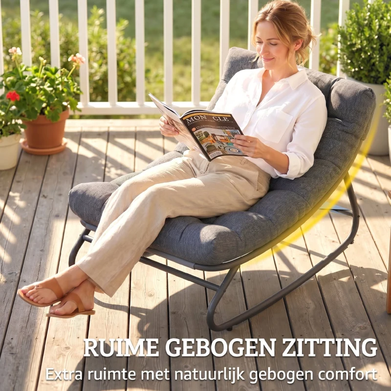 Outsunny Schommelstoel met brede textiel zitting en dik kussen, 101 x 66 x 63 cm, grijs