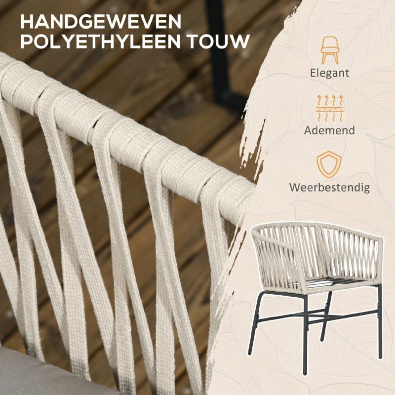 Outsunny Terrasstoel 2-delige set, Boho-stijl, comfortabele zitting, zitkussens, wasbare hoes, metalen frame, Grijs/Beige