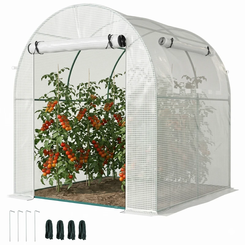 Outsunny Gewächshaus, Tragbares Pflanzenhaus mit Stahlrahmen und Kunststoff-Abdeckung, Weiß