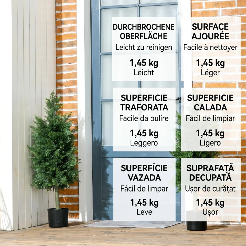 HOMCOM Set 2 Plante Artificiale de Cedru din PE cu Ghiveci din Plastic PP, din Oțel și Ciment, 38x12,5x90 cm, Verde