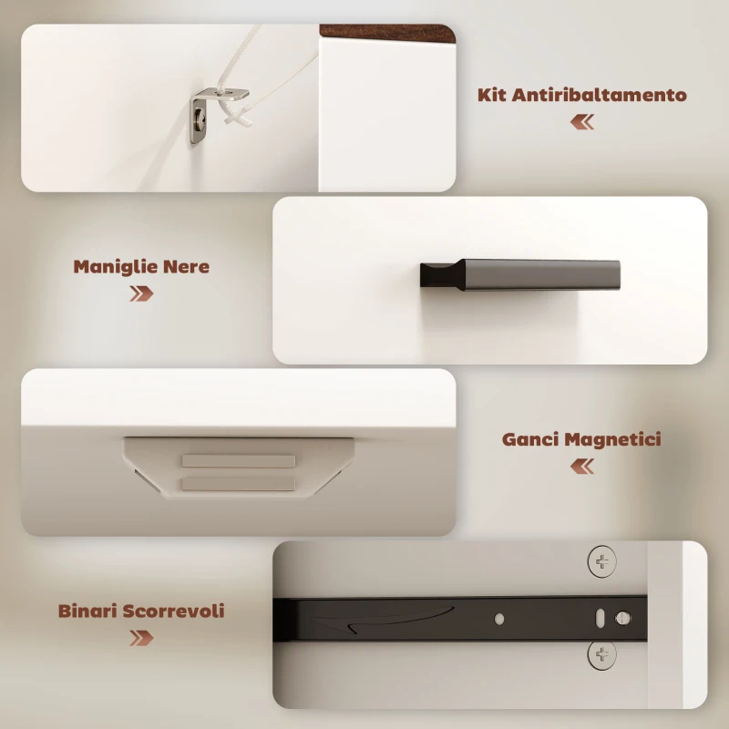 HOMCOM Credenza Moderna 2 Cassetti e Armadietto 2 Ante, Ripiano Interno Regolabile, Bianco e Legno