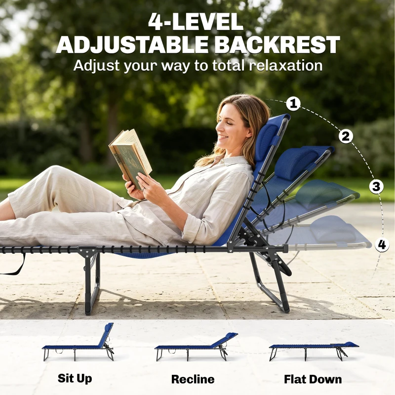 Outsunny Set of Two Folding Sun Loungers, with Four-Position Backs - Blue