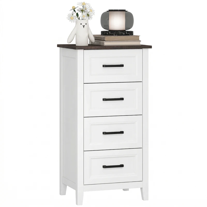 HOMCOM Cassettiera con 4 Cassetti, Mobile Alto per Camera da Letto e Soggiorno