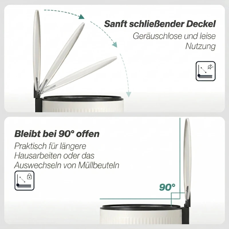 HOMCOM Poubelle cuisine 30L, poubelle à pédale avec seau intérieur amovible, couvercle à fermeture douce, 36x30x60,5cm, crème