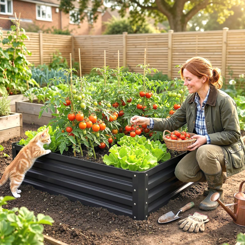 Outsunny Carré potager de jardin acier galvanisée 120 x 120 x 30 cm gris