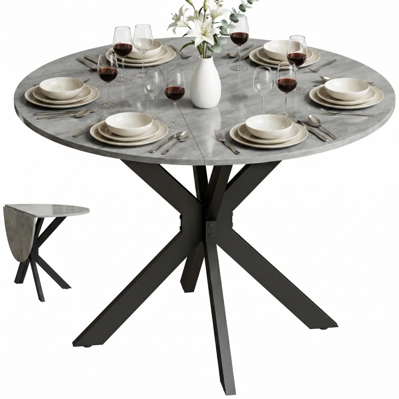 HOMCOM Tavolo Pieghevole 2-6 Persone, Ali Pieghevoli, Struttura Acciaio Doppia X, Grigio Cemento