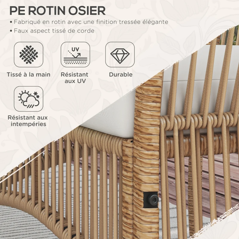 Outsunny Ensemble salon de jardin 4 pièces canapé 2 places 2 fauteuils 1 table basse plateau verre trempé