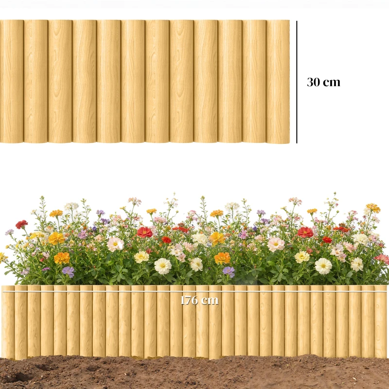 Outsunny Gartenzaun Zaun aus Holz 176 cm x 30 cm Zaunelemente Hundezaun für Garten Blumenbeete Tierbarriere