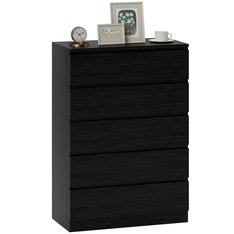 HOMCOM Chest of Drawers, 5 Drawer Dresser, Modern Storage Cabinet with 5 Drawers, for Bedroom, Living Room, Black