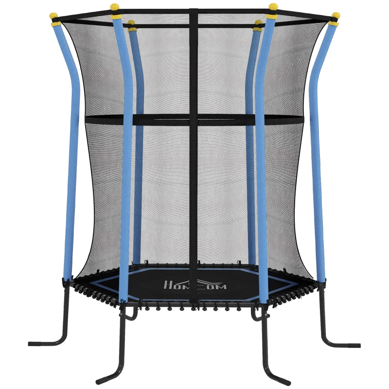 HOMCOM Trampoline pour enfant Ø 1,63 x 1,9 m filet de sécurité porte zippée 6 poteaux rembourrés inclus bleu noir