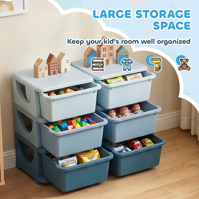 HOMCOM Kids Storage Unit, with Six Drawers - Blue