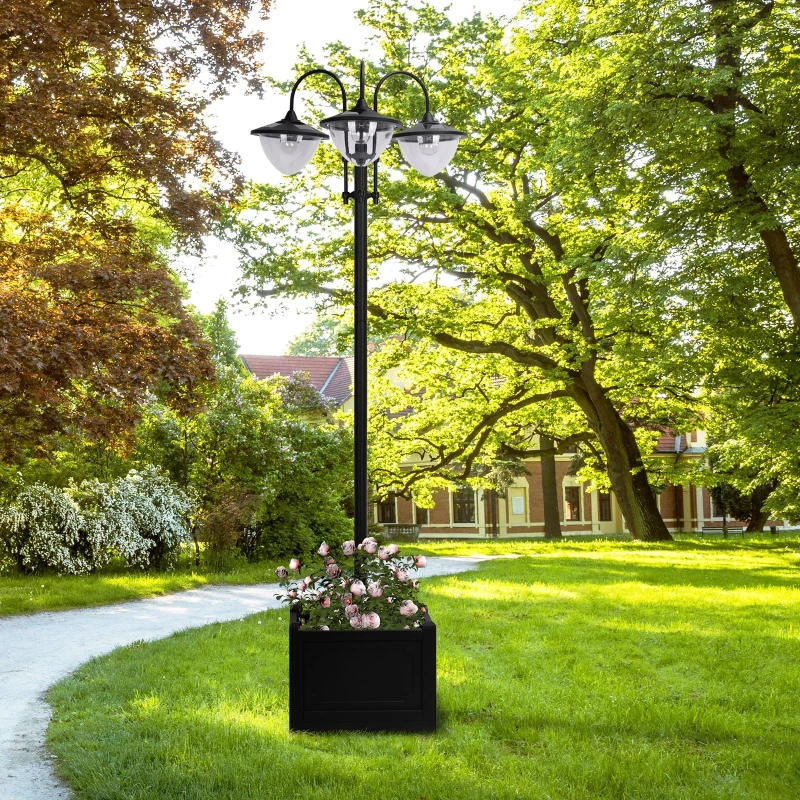 Outsunny Farol Solar de Jardín con 18 Luces LED Blanca Fría 6000K IP44 para Camino Terraza Patio 60x55x189 cm Negro