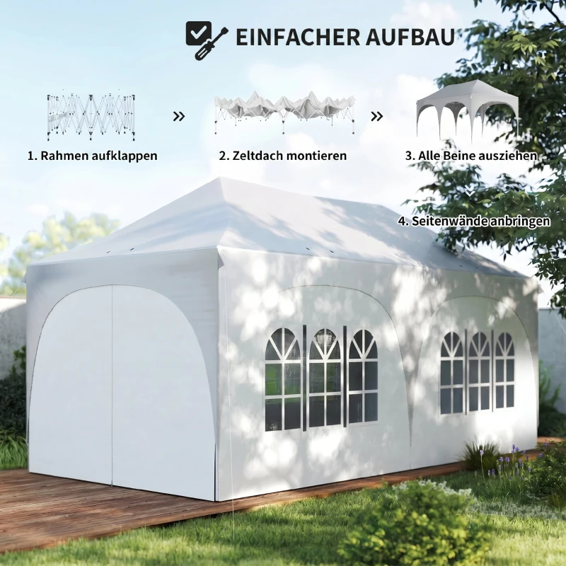 Outsunny 3 x 6 m Pop-Up-Pavillon mit Seitenwänden, 6 Sandsäcken, höhenverstellbarem Dach, Gartenparty-Zelt mit Tragetasche