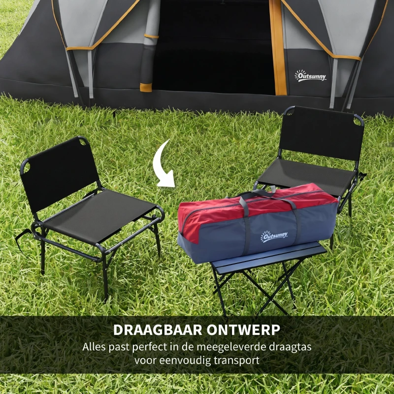 Outsunny Kampeertent voor 5-6 Personen, Familietent, Draagtas, 4,55x2,2x1,8m, Lichtgrijs/Zwart