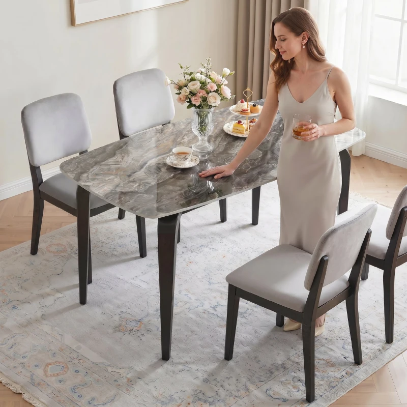 HOMCOM Tavolo 4 Persone, 130x70 cm, Moderno con Piano in Pietra Sinterizzata, Marrone