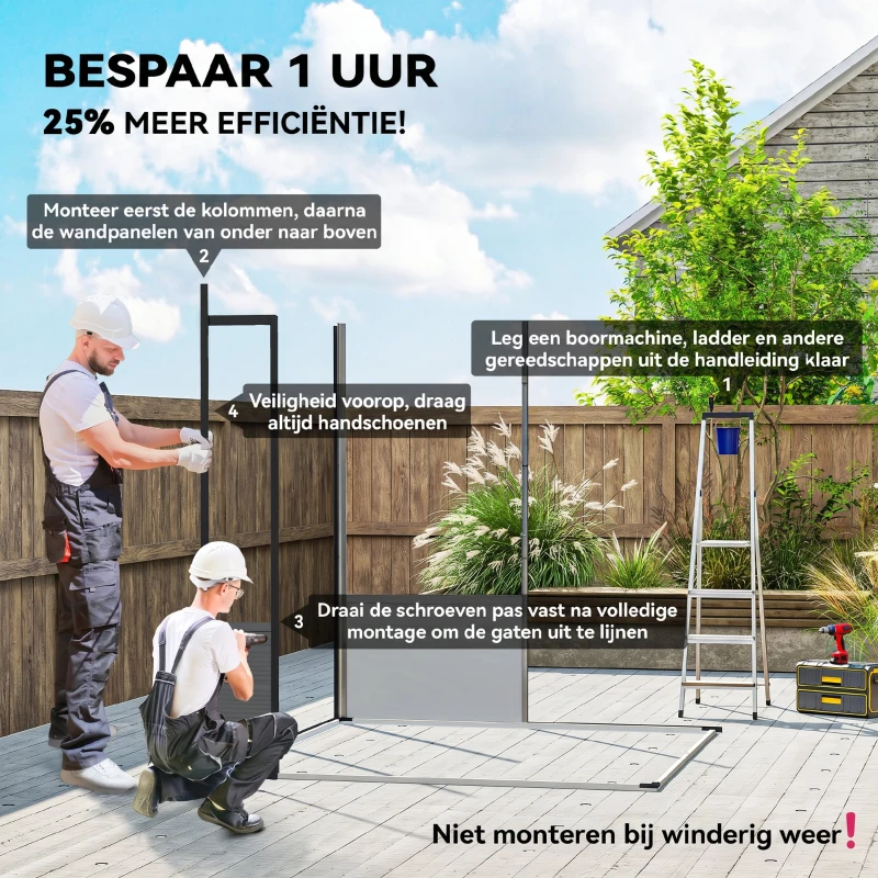 Outsunny 1,9 x 1,9 m Tuinschuur, Opslagschuur uit Kunststof, met Afsluitbare Deuren, 2 Ventilatieopeningen, Lichtgrijs