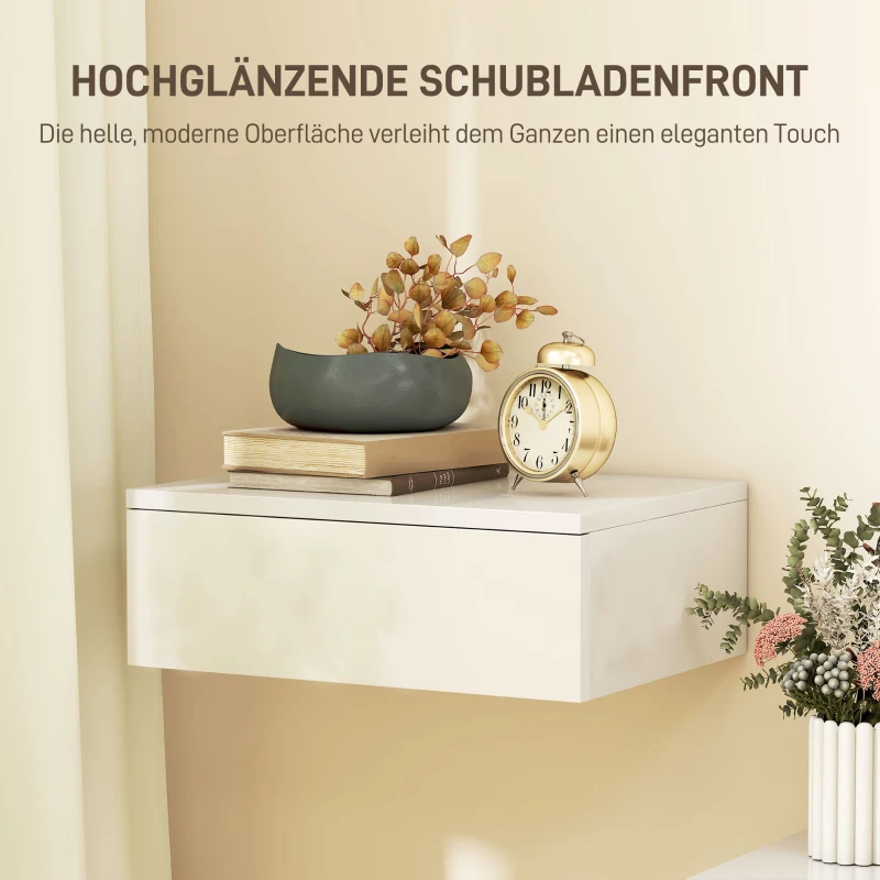 HOMCOM 2er-Set Nachttische, wandmontiertes Design, Schublade, für Schlafzimmer, Spanplatte, Weiß