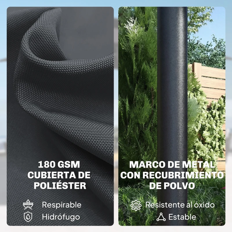 Outsunny Sombrilla Doble de Jardín 4x2 m con 36 Luces LED UPF50+ Manivela 12 Varillas  Resistente al Agua Gris Oscuro