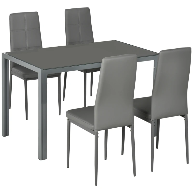 HOMCOM Ensemble table à manger avec 4 chaises, table de cuisine avec chaises en cuir synthétique, 120 x 70 x 75 cm, gris