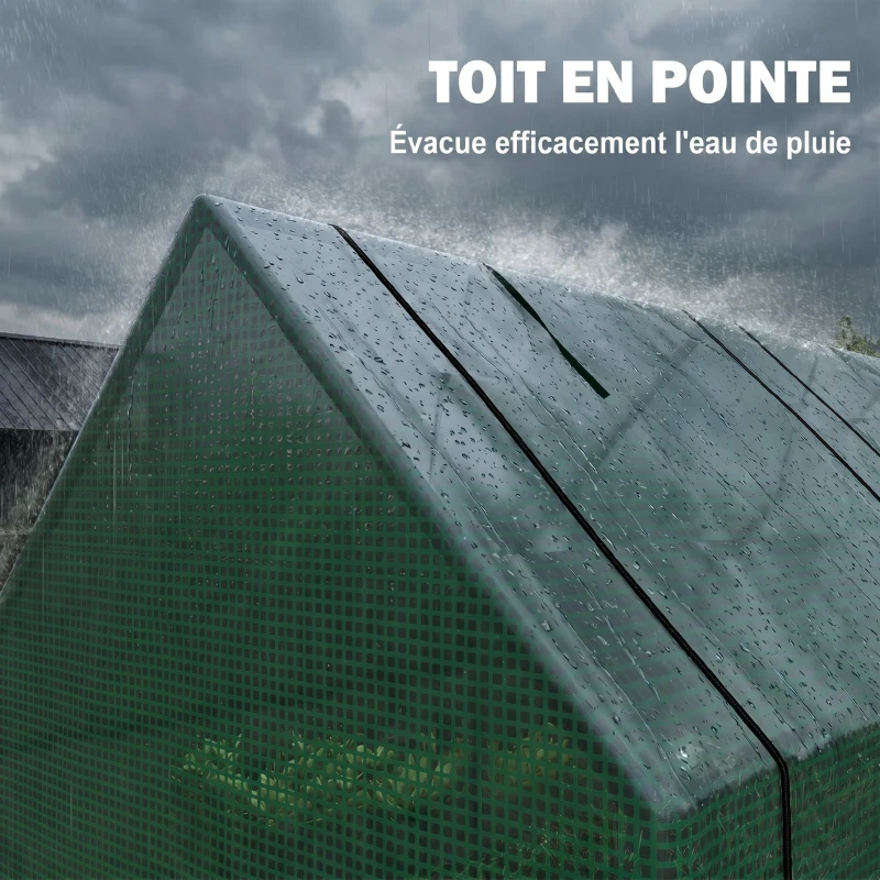 Outsunny Mini Serre de Jardin mini serre tunnel 270L x 90l x 90H cm cm toit pointu Acier PE Haute densité 140 g/m² Anti-UV 3 fenêtres avec Zip enroulables Vert