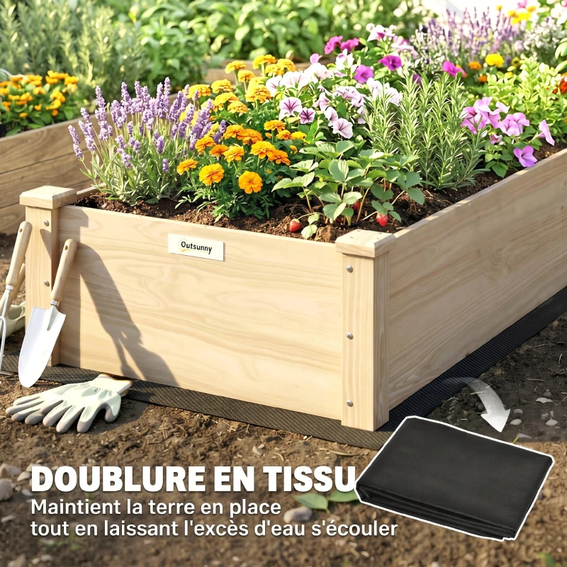 Outsunny Carré Potager de Jardin dim. 244 x 61,5 x 27 cm Feutre de Drainage, séparation Inclus Bois de Sapin
