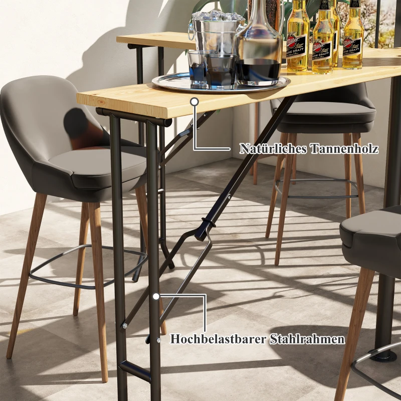Outsunny Picknicktafel, Opvouwbare Buitentafel, voor 20 Personen, Weerbestendig, Metaal, Grenenhout, 2,4x2,4x1m, Natuur/Zwart