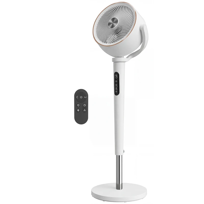 HOMCOM 20dB Silent Standing Fan, 70°+90° Auto Oscillating Fan with 12 Speeds, LED Light, Air Circulator, Remote Control, 12H Timer, for Bedroom, 46 Inch, White