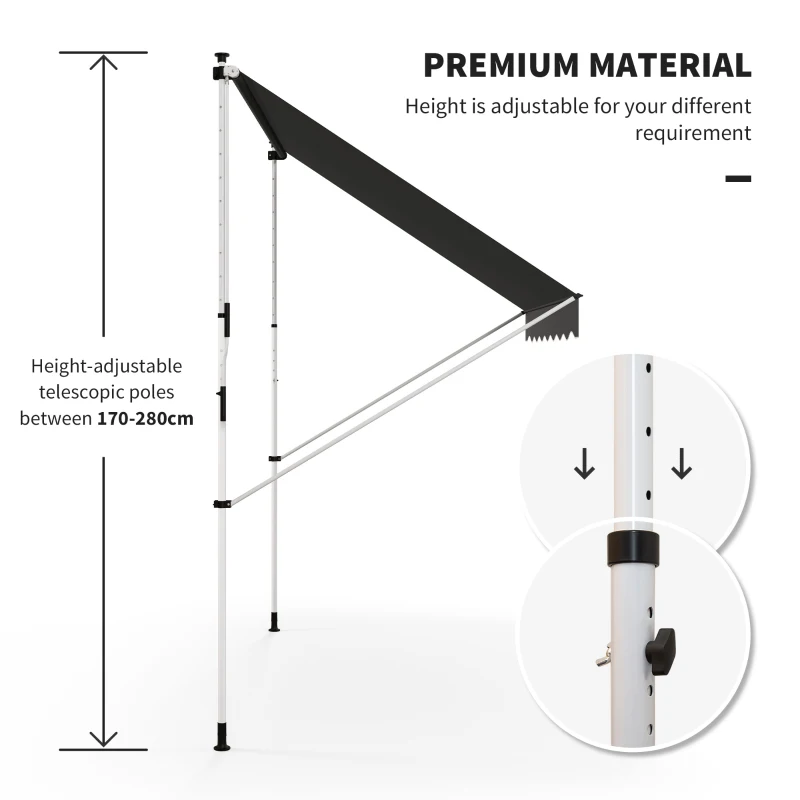 Outsunny 3x1.5m  Adjustable Outdoor Aluminium Frame Awning Grey