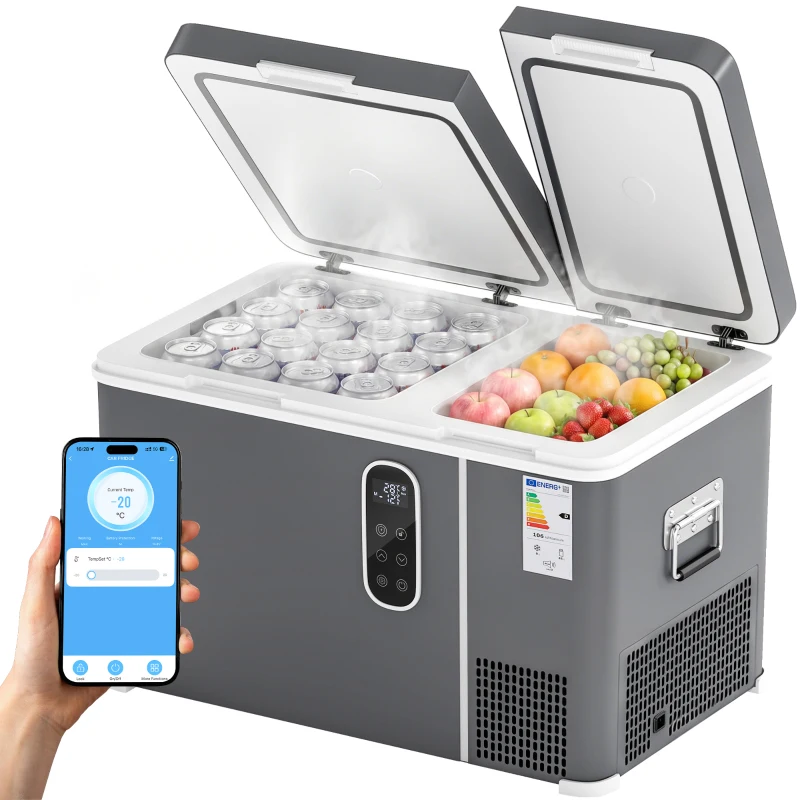 Outsunny Glacière Électrique Portable avec Compresseur 35L Double Zone Contrôle App Lumière LED Écran pour Voiture et Camping Noir