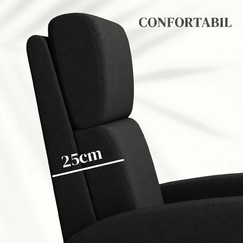 HOMCOM Fotoliu Relax Rabatabil Manual 160° cu Suport pentru Picioare, Fotoliu Ergonomic Tapițat cu Aspect de In pentru Dormitor, Birou, Living și Sufragerie, Negru