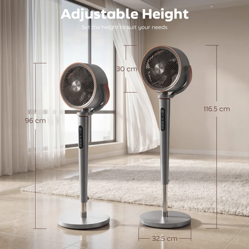 HOMCOM 20dB Silent Standing Fan, 70°+90° Auto Oscillating Fan with 12 Speeds, LED Light, Air Circulator, Remote Control, 12H Timer, for Bedroom, 46 Inch, Grey