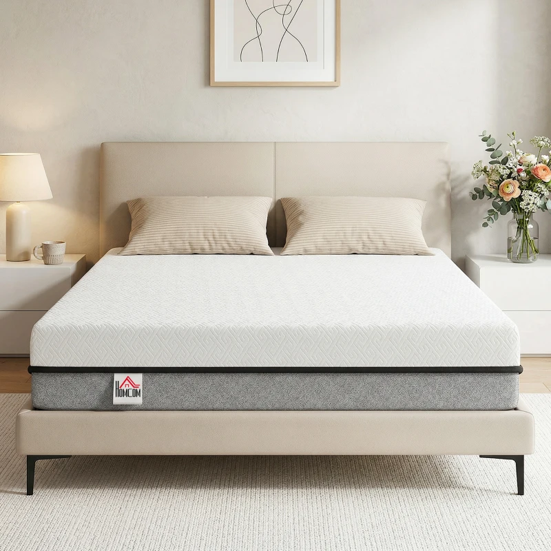 HOMCOM Saltea 140x200cm H3 mediu-firmă 20 cm Înălțime Ergonomică, Respirantă din spumă memory cu gel, OEKO-TEX & CertiPUR
