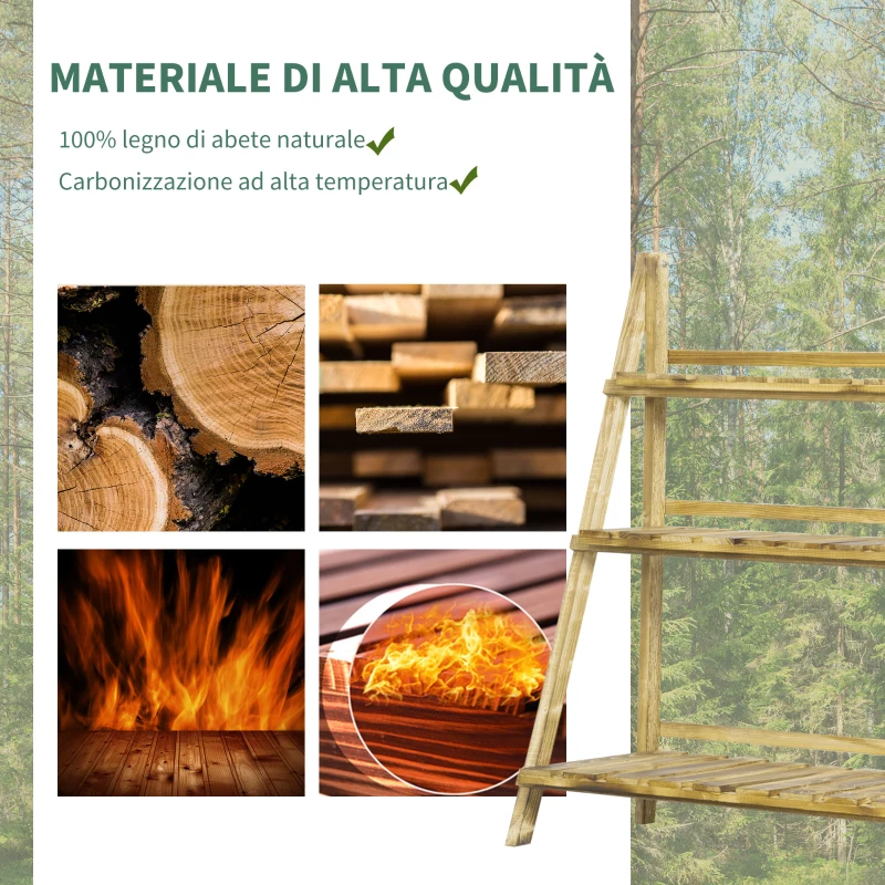 Outsunny Portapiante Pieghevole Portavasi in Legno di Abete con 3 Livelli Scaffale da Esterno per Piante Portafiori 100x37x93cm