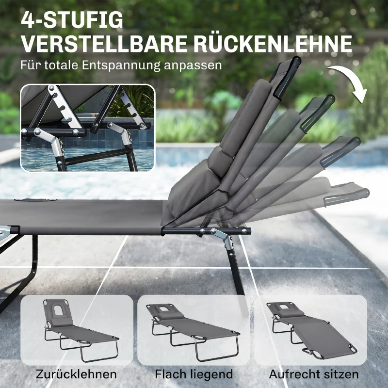 Outsunny Sonnenliege mit Gesichtsloch & Kissen, klappbar, wasserabweisender Bezug, Metallrahmen, Dunkelgrau