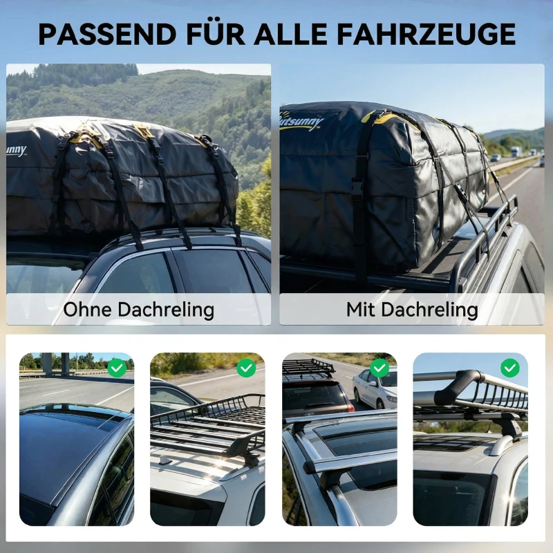 Outsunny Opvouwbare daktas 594,3 L waterdicht met antislipmat, 10 zware riemen, 6 deurhaken